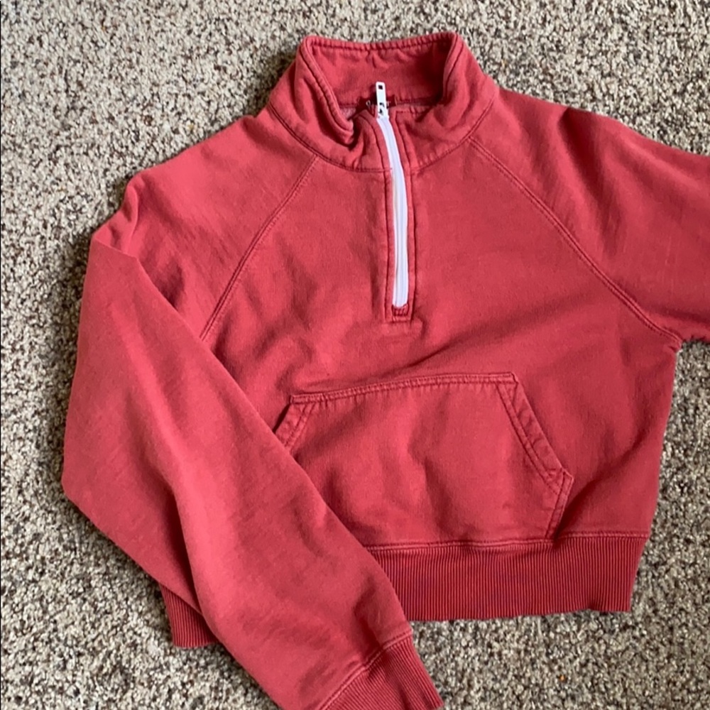 Red Cropped Quarter Zip Jacket - image 1